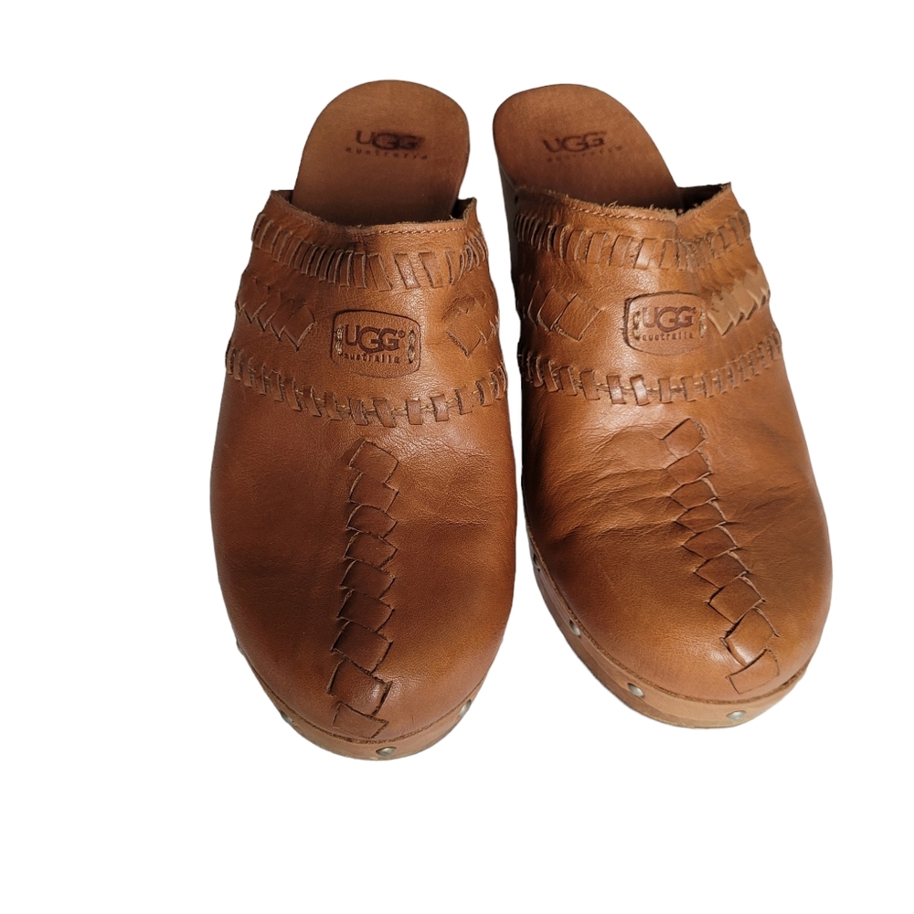 Ugg Vivica Brown Sherpa-Lined, Leather Clogs Size 8